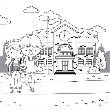 Genç çocuk ve kız karikatür tasarım