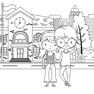 Genç çocuk ve kız karikatür tasarım