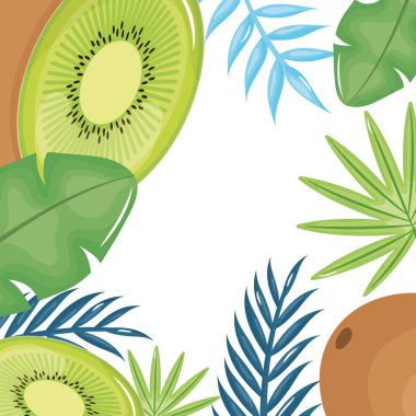 taze kivi ve yapraklar palmiye çerçevesi