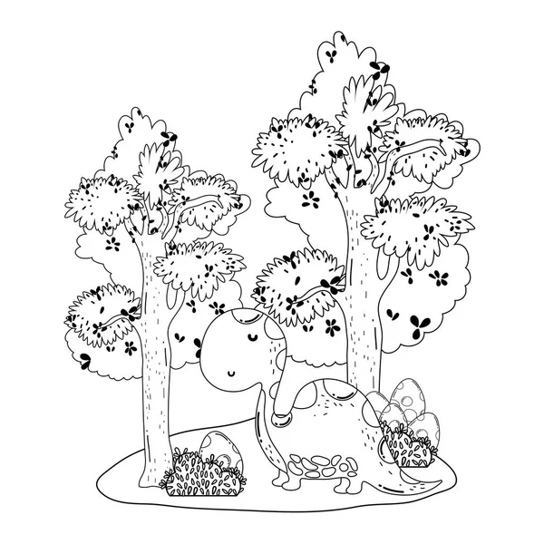 Lindo apatosaurio con árbol en el paisaje — Vector de stock