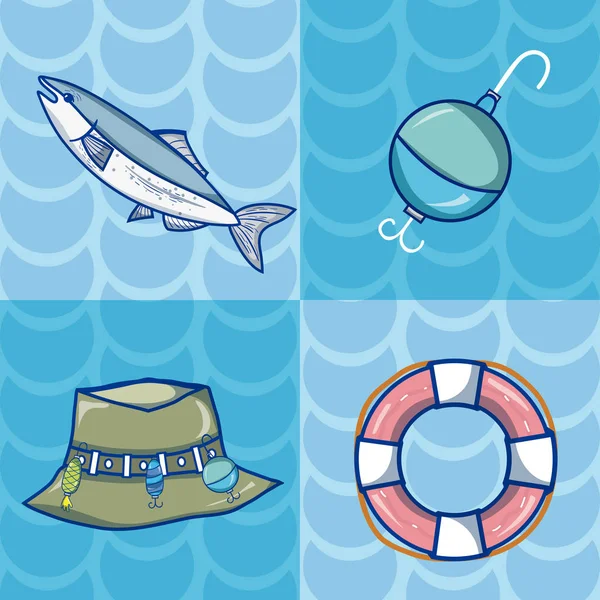 Ensemble de dessins animés de pêche — Image vectorielle