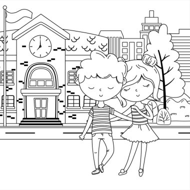 Genç çocuk ve kız karikatür tasarım