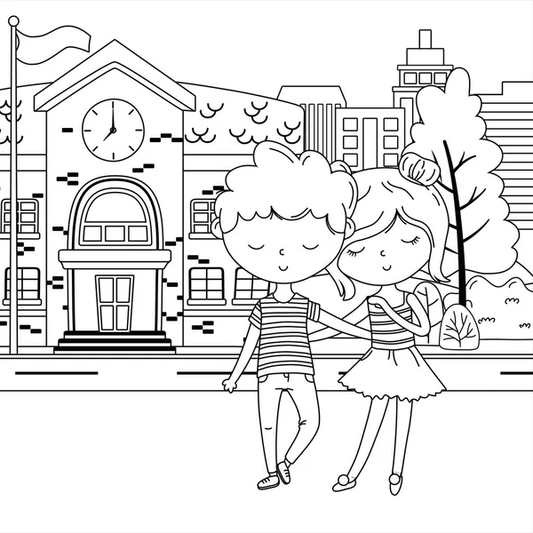 Adolescente niño y niña diseño de dibujos animados — Vector de stock