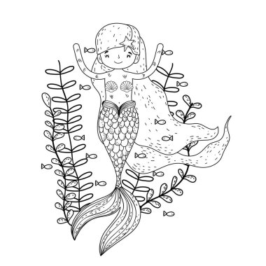 deniz yosunu ile denizin altında sevimli Mermaid