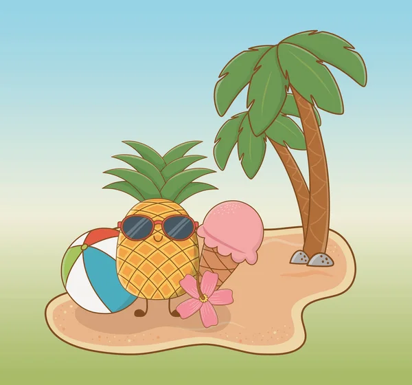 Caractère d'érable tropical sur la scène de la plage — Image vectorielle