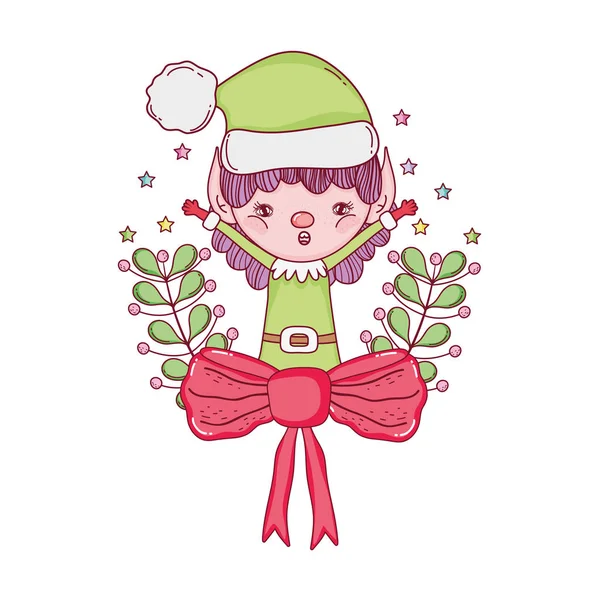 Cute santa helper with wreath and bow — Stock Vector