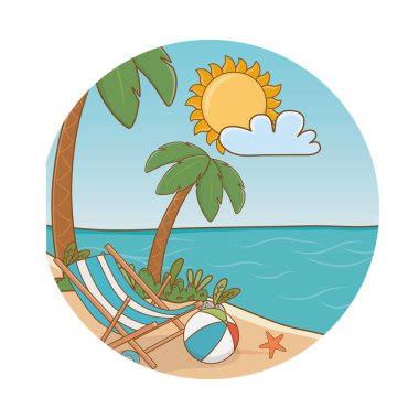 Plaj karikatür yuvarlak etiket