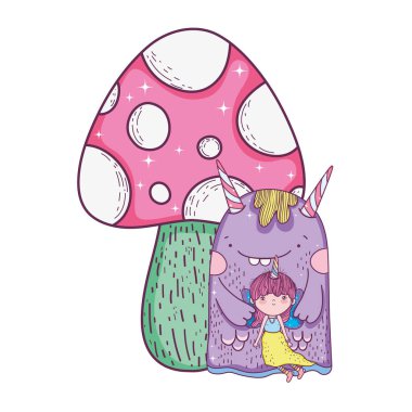 canavar ve mantar ile küçük peri