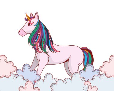 Tek boynuzlu at Bulutların arasında