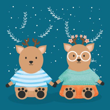 giysi karakterleri ile sevimli çift reindeer