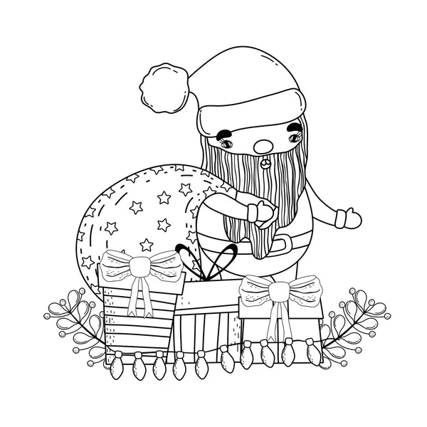 Lindo navidad santa claus con bolsa — Vector de stock