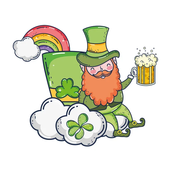 St patricks day leprechaun with beer — Stock Vector