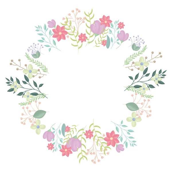Кругла корона з квітами та прикрасою листя — стоковий вектор