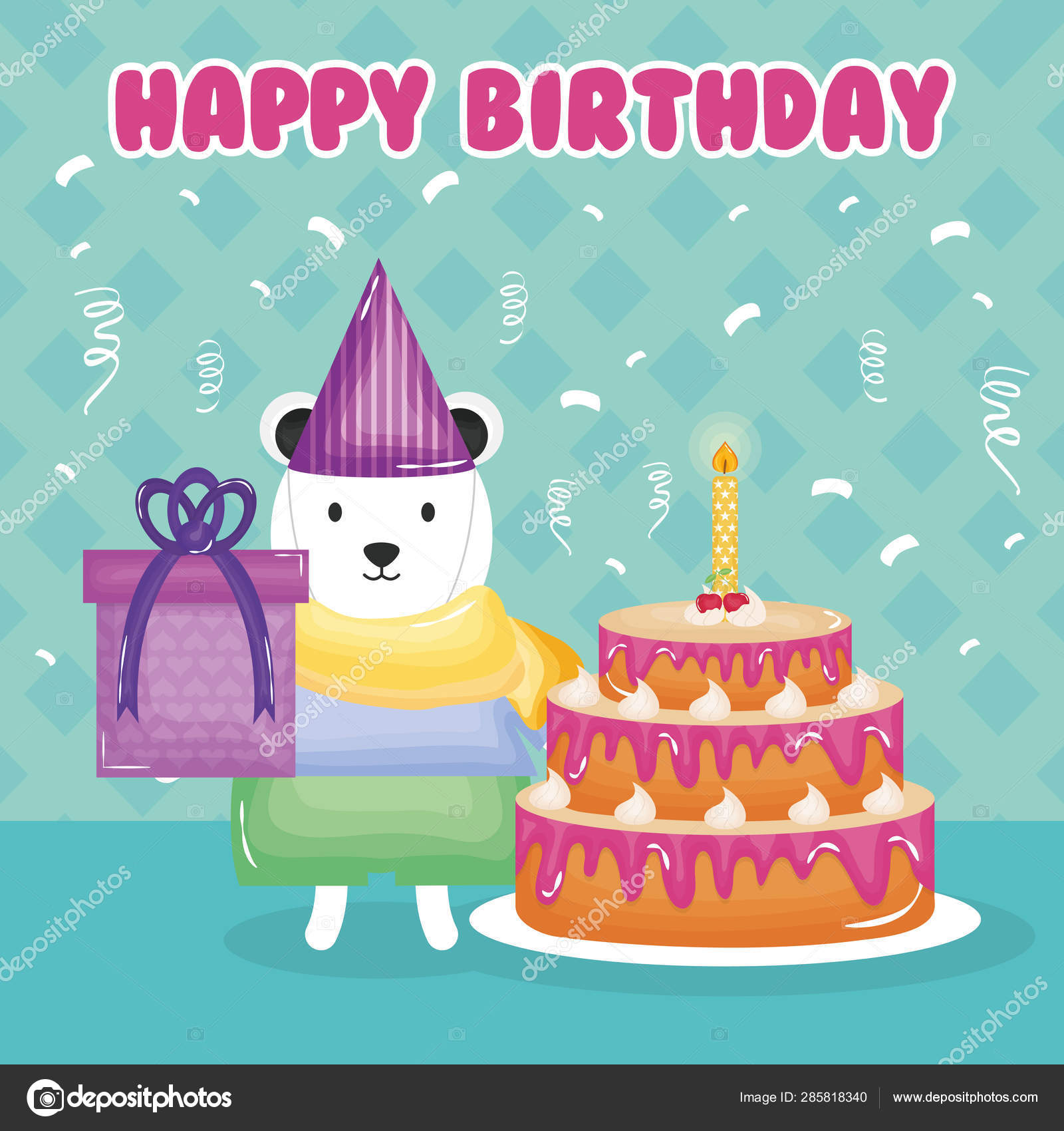 Carte D Anniversaire Avec Ours Polaire Et Gateau Image Vectorielle Par Stockgiu C Illustration