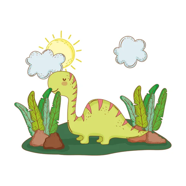 Cute apatosaurus in the landscape — Stock Vector