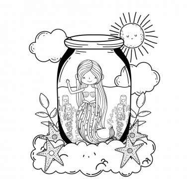 bulutlar starfishes ile güzel deniz kızı