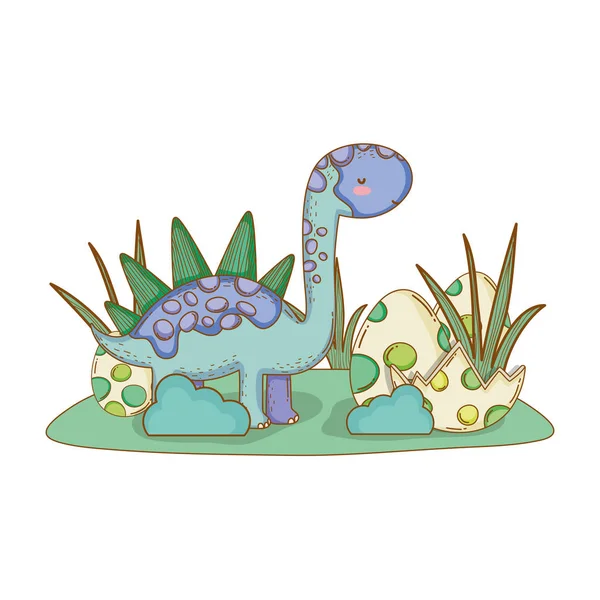 Cute apatosaurus with eggs — Stock Vector