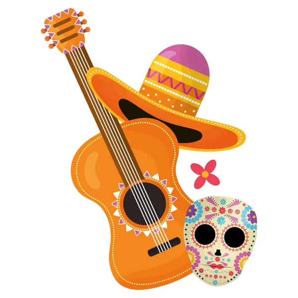 Guitar with mexican hat — Stock Vector