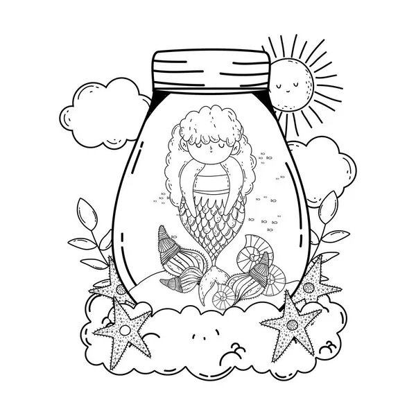 Bela sereia em pedreiro jar personagem de conto de fadas —  Vetores de Stock