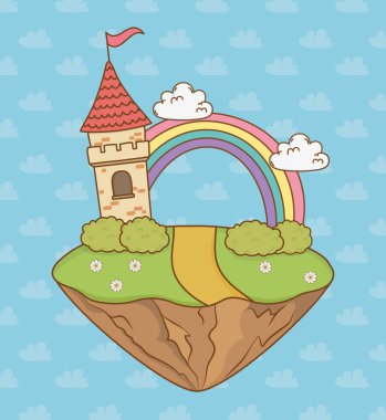 fairytale kale alanı sahnesinde gökkuşağı ile