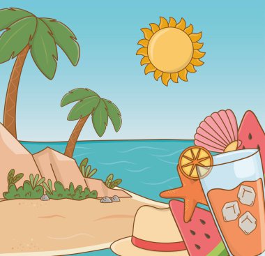 plajda kokteyl ve tatil öğeleri