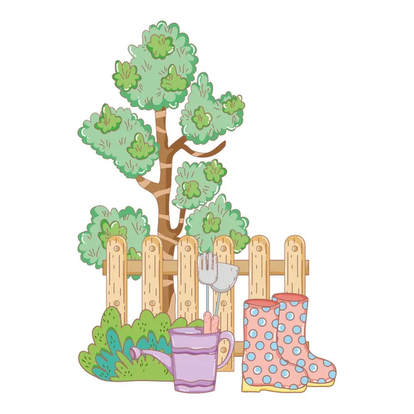 Plante d'arbre avec jardin et arroseur — Image vectorielle