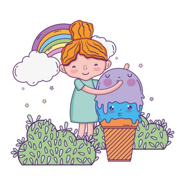 dondurma kawaii karakteri ile küçük kız