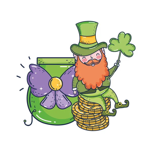 St Patricks dag Leprechaun met Treasure ketel — Stockvector