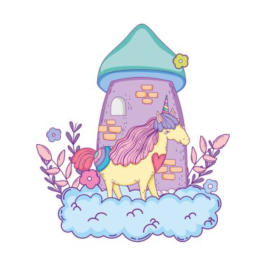 bulutlar kale ile güzel küçük Unicorn