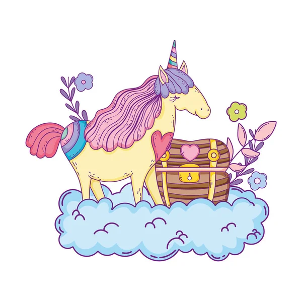 Belle petite licorne dans les nuages — Image vectorielle