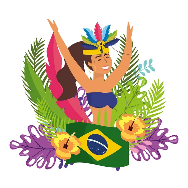 Femme autochtone dansant célébrant carnaval brésilien — Image vectorielle