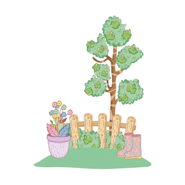 Plante d'arbre avec clôture — Image vectorielle