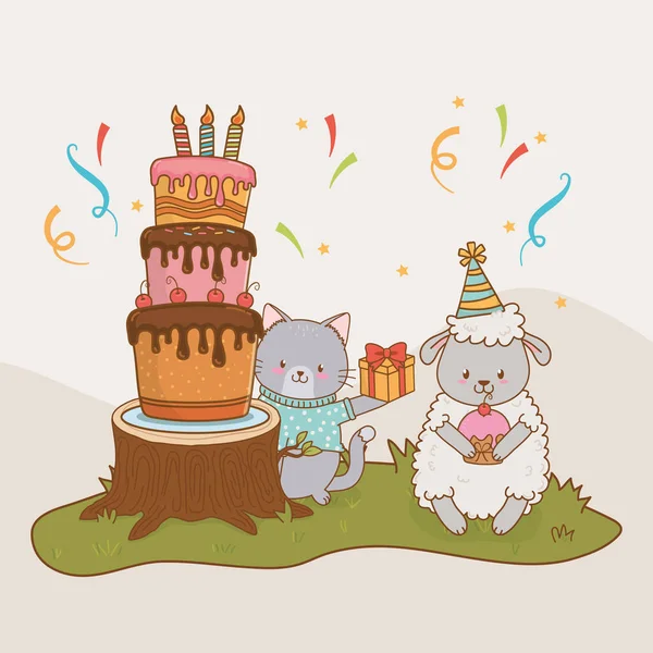 Birthday card with cute animals woodland — Stock Vector