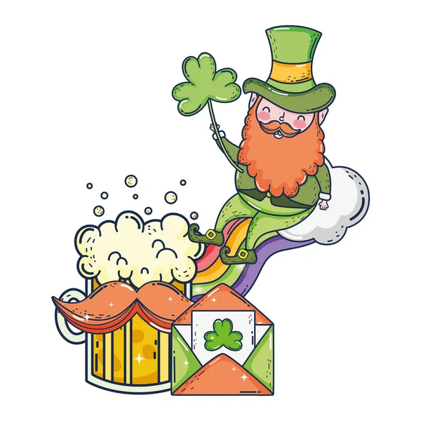 St Patricks dag Leprechaun met klaverblaadjes Leafs — Stockvector