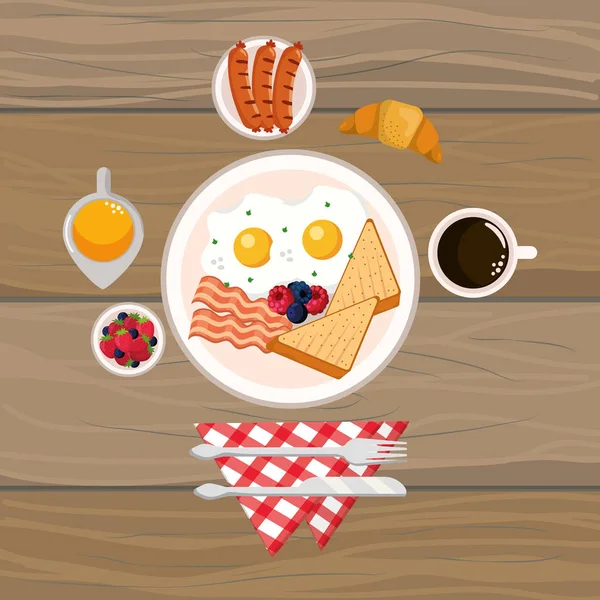Heerlijk smakelijk ontbijt cartoon — Stockvector