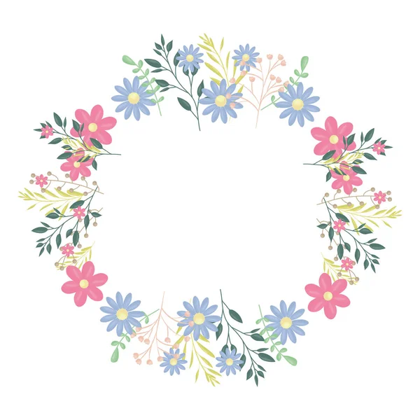 Coroa circular com flores e folhas decoração — Vetor de Stock