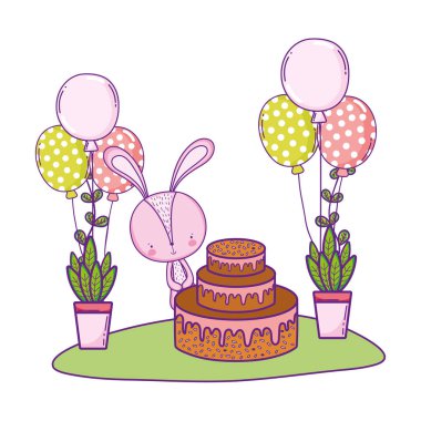 tatlı kek ve manzara balonlar ile tavşan