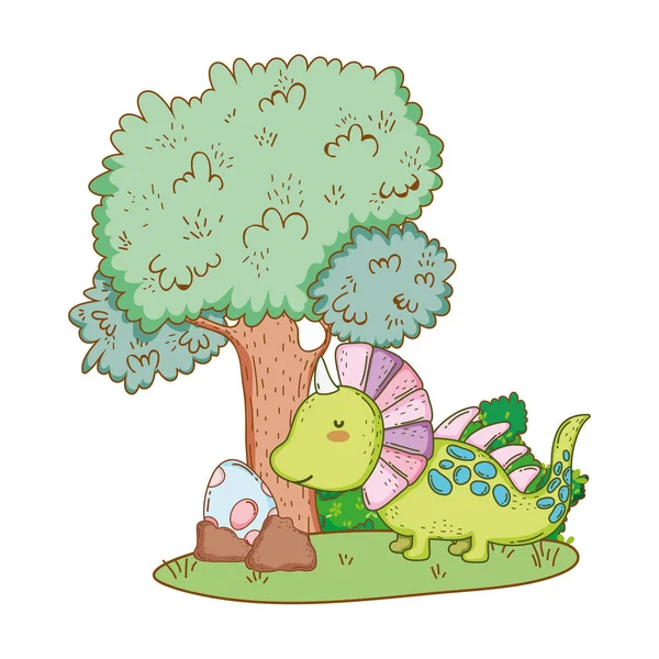 Cute dinosaur with tree in the landscape — Stock Vector
