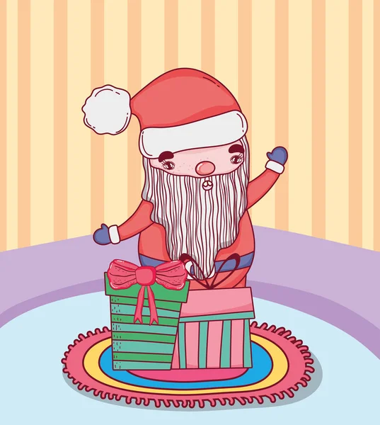 Милый Санта Клаус Рождество с подарками в доме — стоковый вектор
