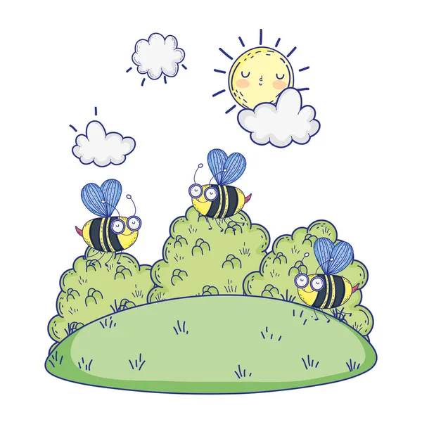 Hermosas abejas volando en el paisaje — Archivo Imágenes Vectoriales