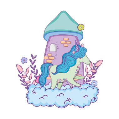 bulutlar kale ile güzel küçük Unicorn