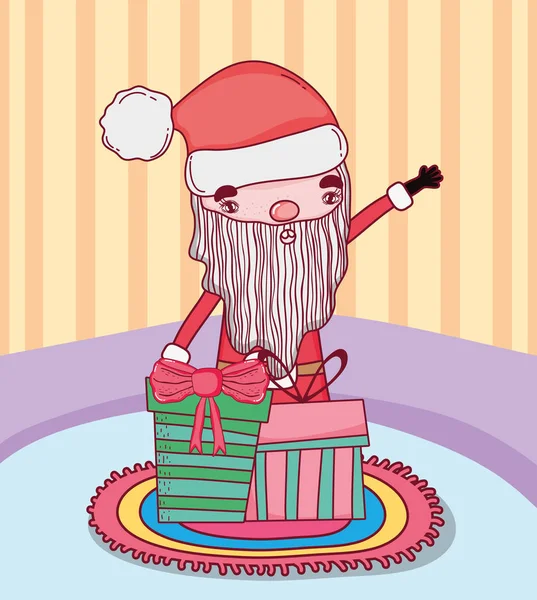Słodkie Boże Narodzenie Święty Mikołaj z prezentów w domu — Wektor stockowy
