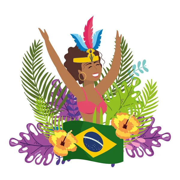 Mulher nativa dançando celebrando o carnaval do brasil — Vetor de Stock