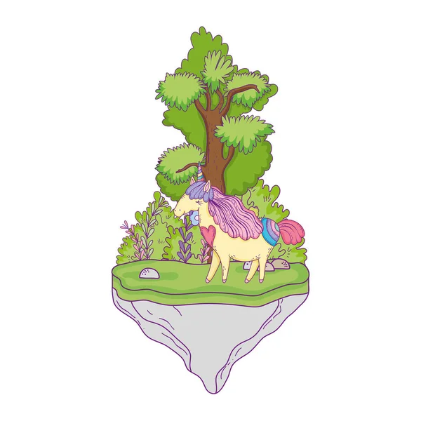 Hermoso unicornio en el paisaje — Vector de stock