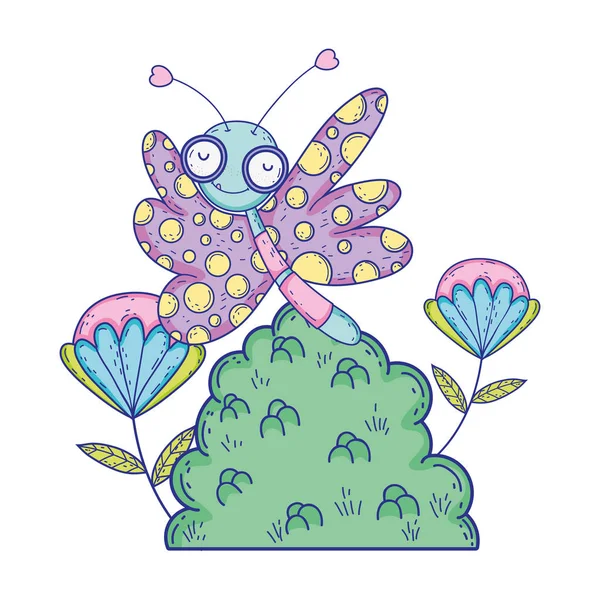 Krásný motýl létající s keřem — Stockový vektor