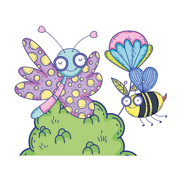 ブッシュと飛ぶ美しい蝶 — ストックベクタ