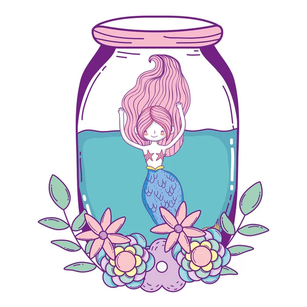 Schöne Meerjungfrau mit Kranz Blumen — Stockvektor