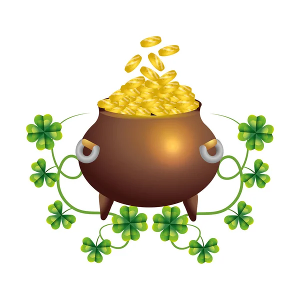 Pot gold clover and wealth — Stock Vector