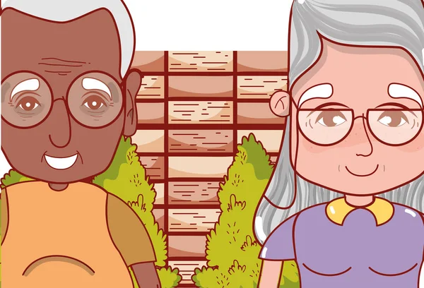 Bonito avós casal desenhos animados —  Vetores de Stock