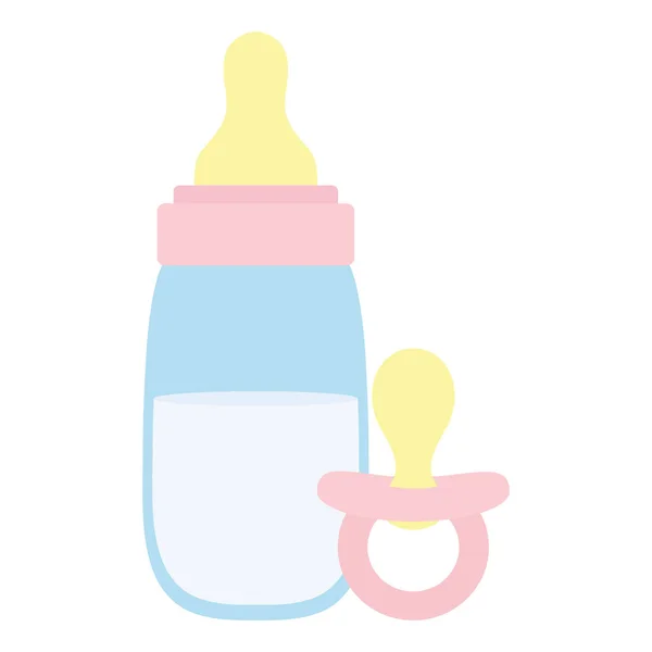 Baby fles melk met fopspeen — Stockvector